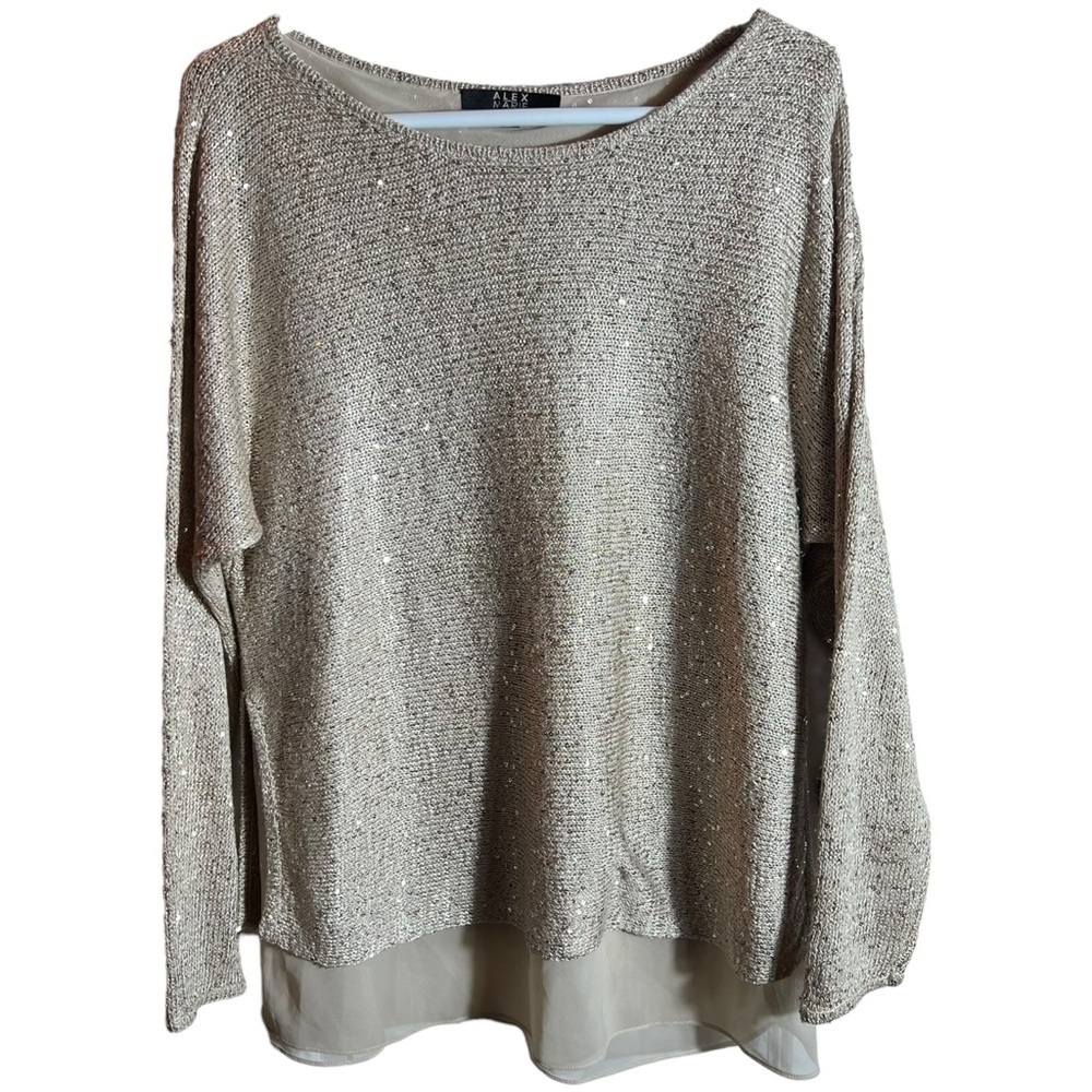 Alex Marie Gold Sequin Layered Sweater, Medium